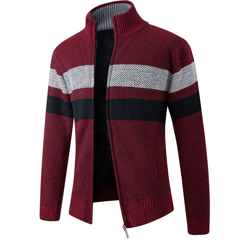 Striped Knit Zip-Up Cardigan