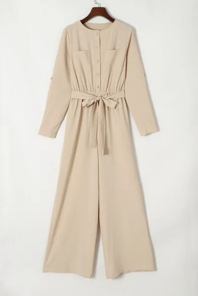 Stylish Serenity Long Sleeve Wide Leg Jumpsuit
