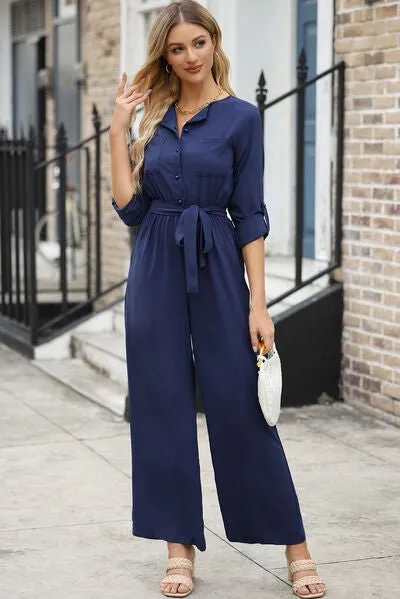 Stylish Serenity Long Sleeve Wide Leg Jumpsuit
