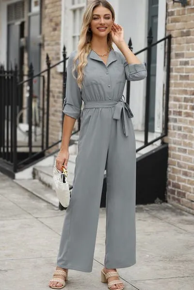 Stylish Serenity Long Sleeve Wide Leg Jumpsuit