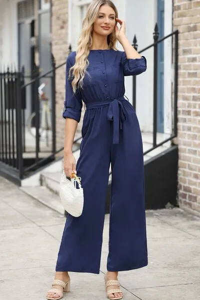 Stylish Serenity Long Sleeve Wide Leg Jumpsuit