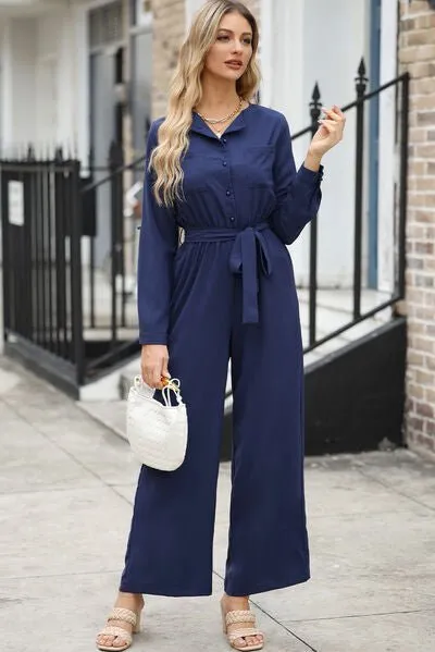 Stylish Serenity Long Sleeve Wide Leg Jumpsuit