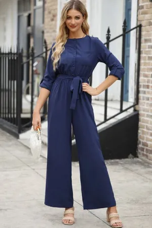 Stylish Serenity Long Sleeve Wide Leg Jumpsuit
