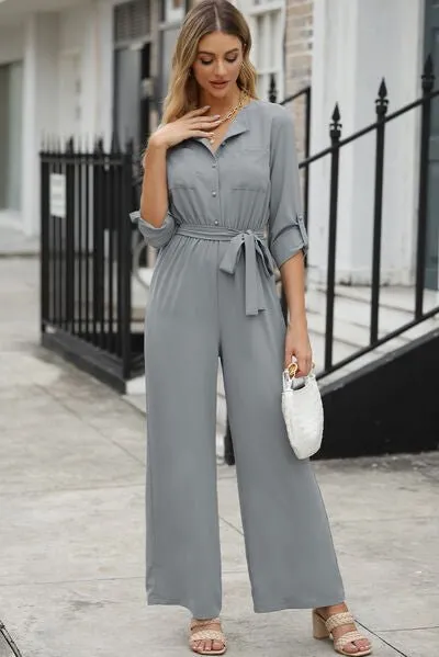Stylish Serenity Long Sleeve Wide Leg Jumpsuit