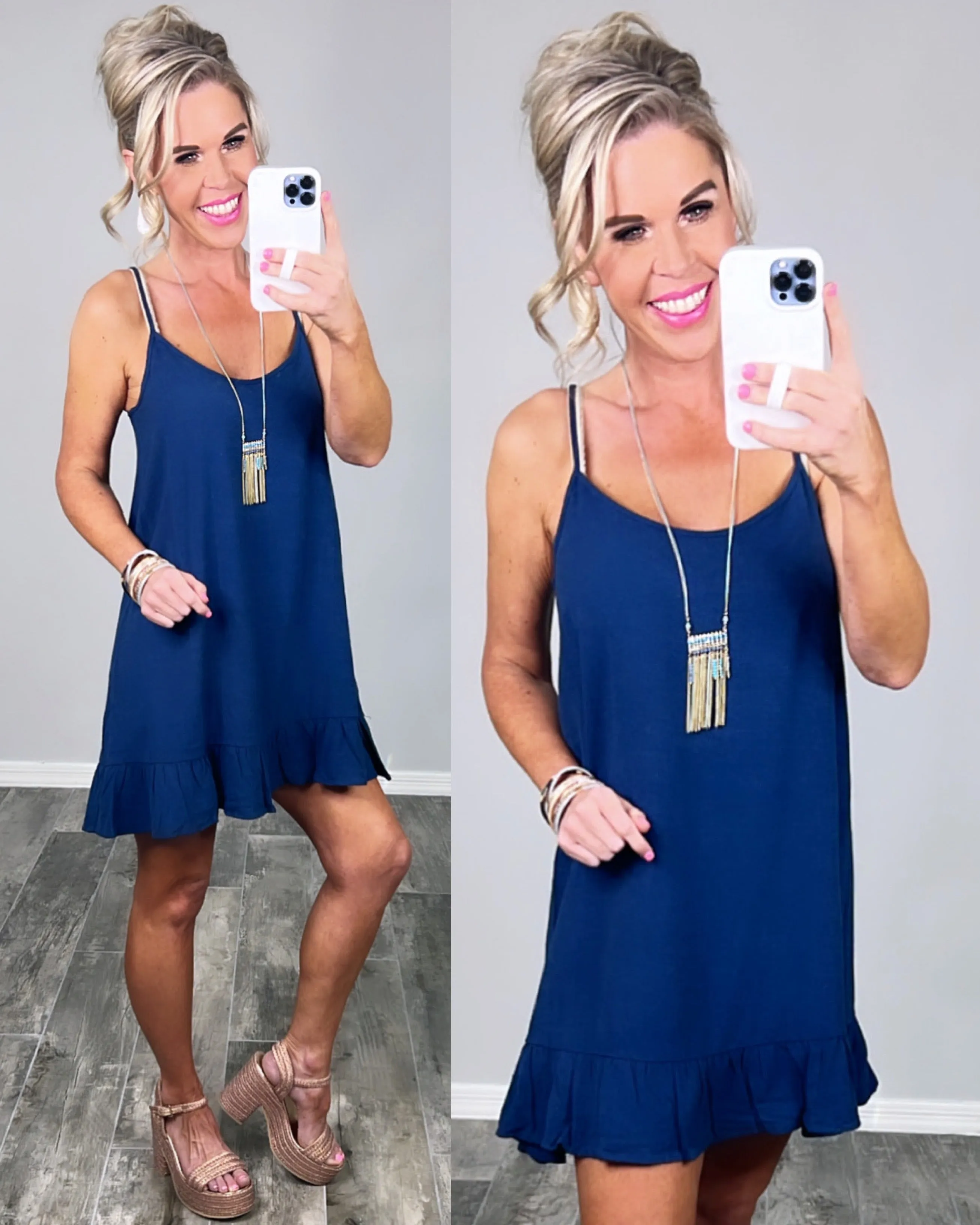 Sunday Brunch Ruffle Dress - Navy