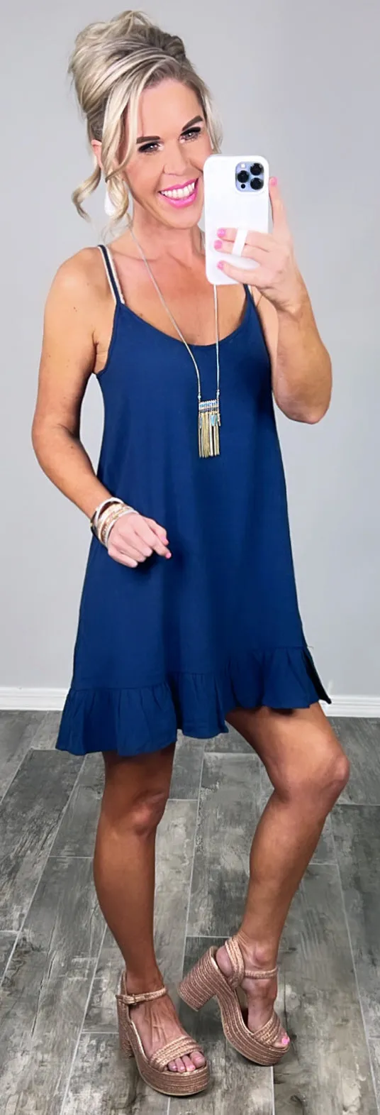 Sunday Brunch Ruffle Dress - Navy