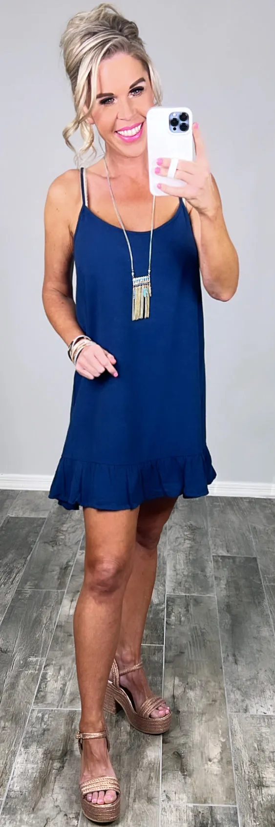 Sunday Brunch Ruffle Dress - Navy