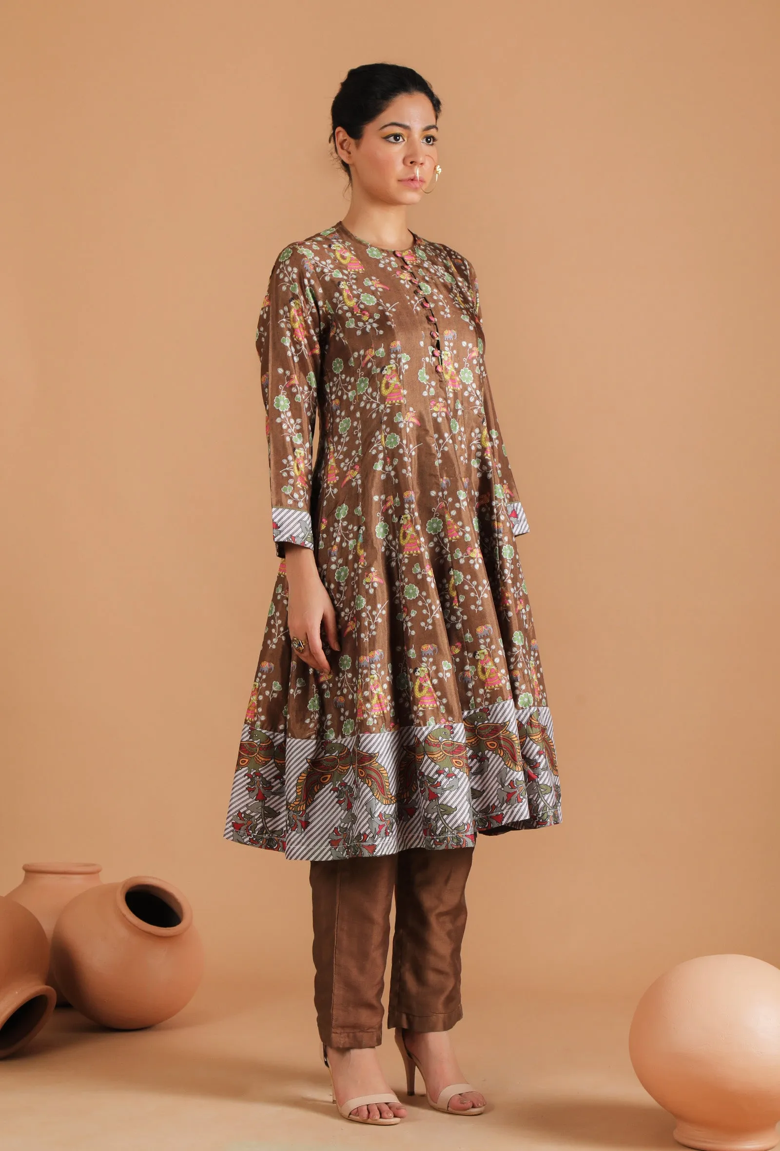 Tamali Allover Kalamkari Kalidar Flared Kurta
