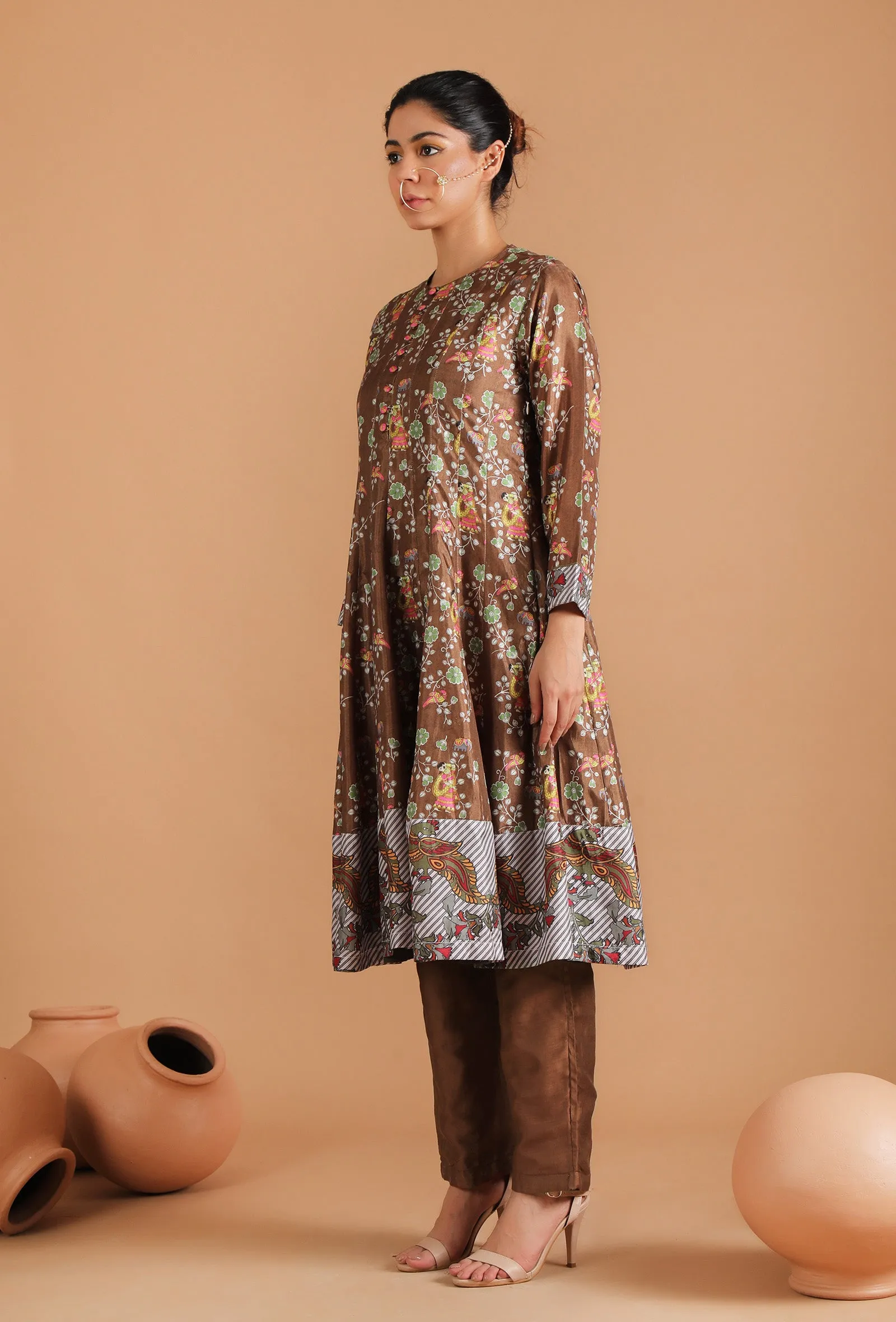 Tamali Allover Kalamkari Kalidar Flared Kurta