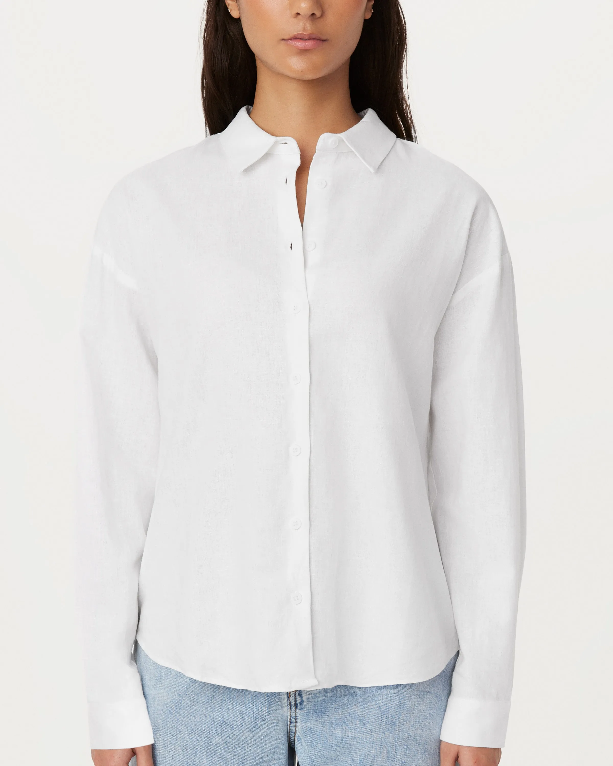The Linen Long Sleeve Shirt in Bright White