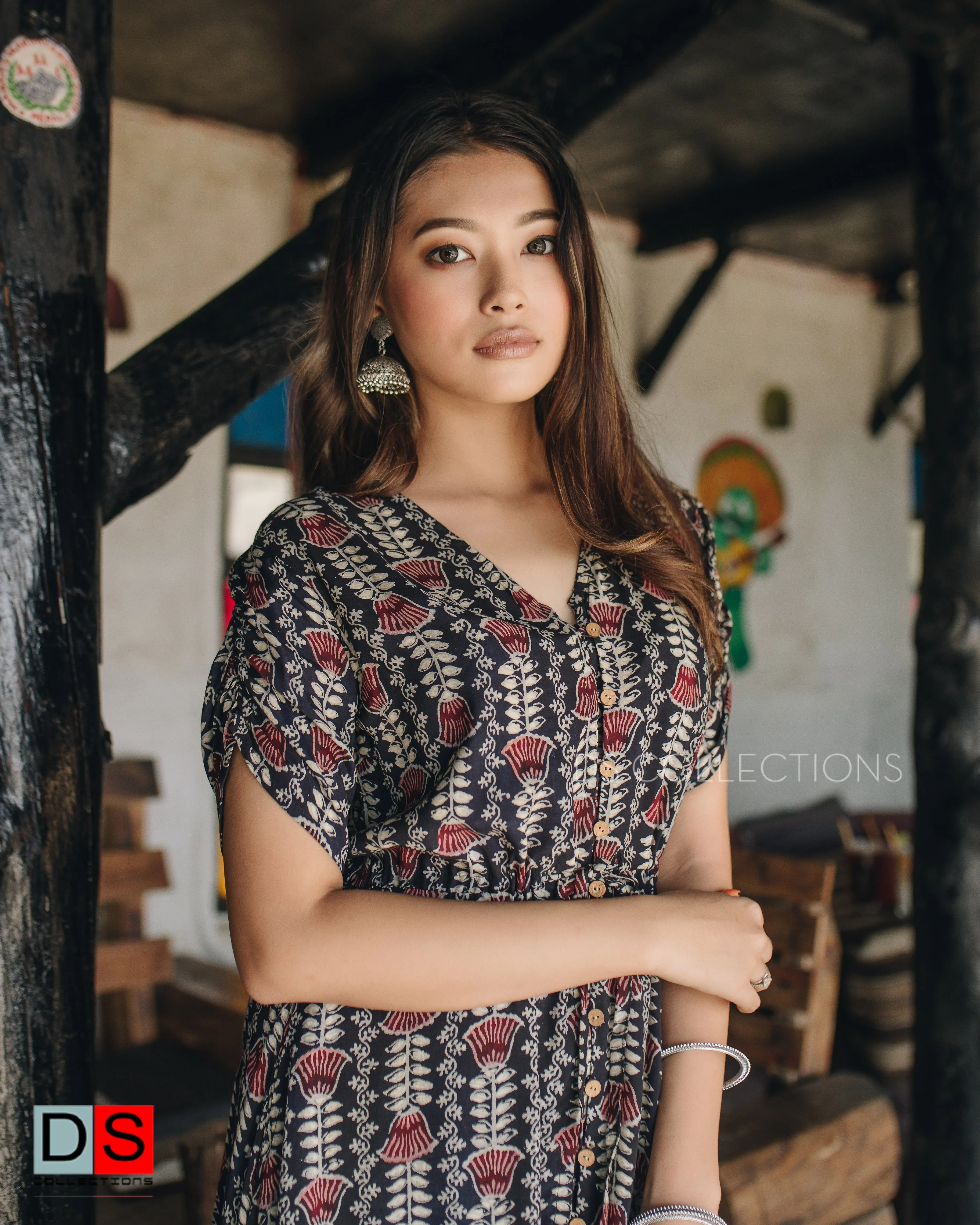 V-Neck Button Down High Low Maxi Dress