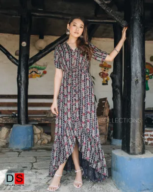 V-Neck Button Down High Low Maxi Dress
