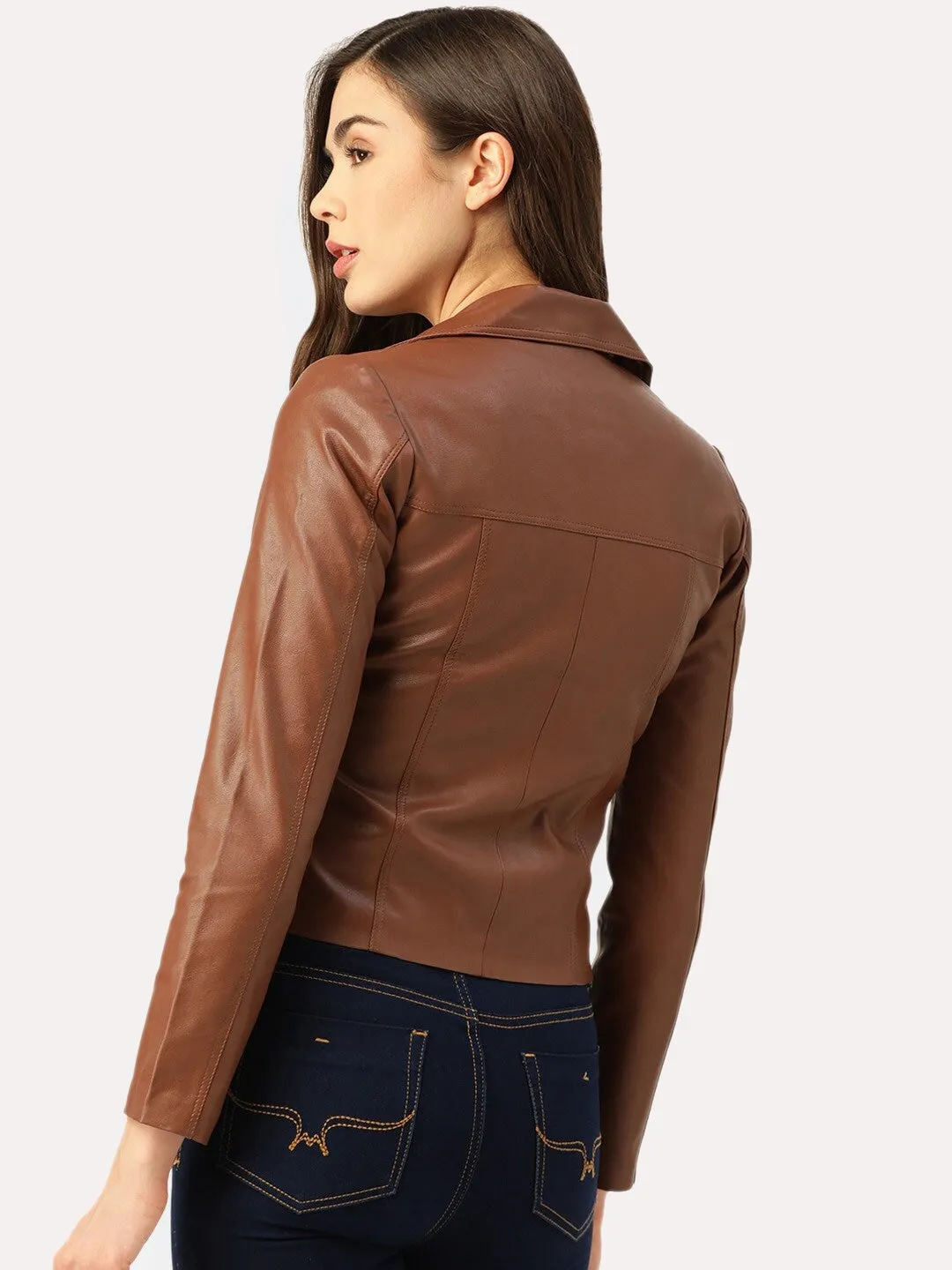 Women Crop Outdoor Leather Jacket | QAWACH