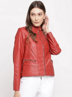 Women Red Leather Jacket | QAWACH