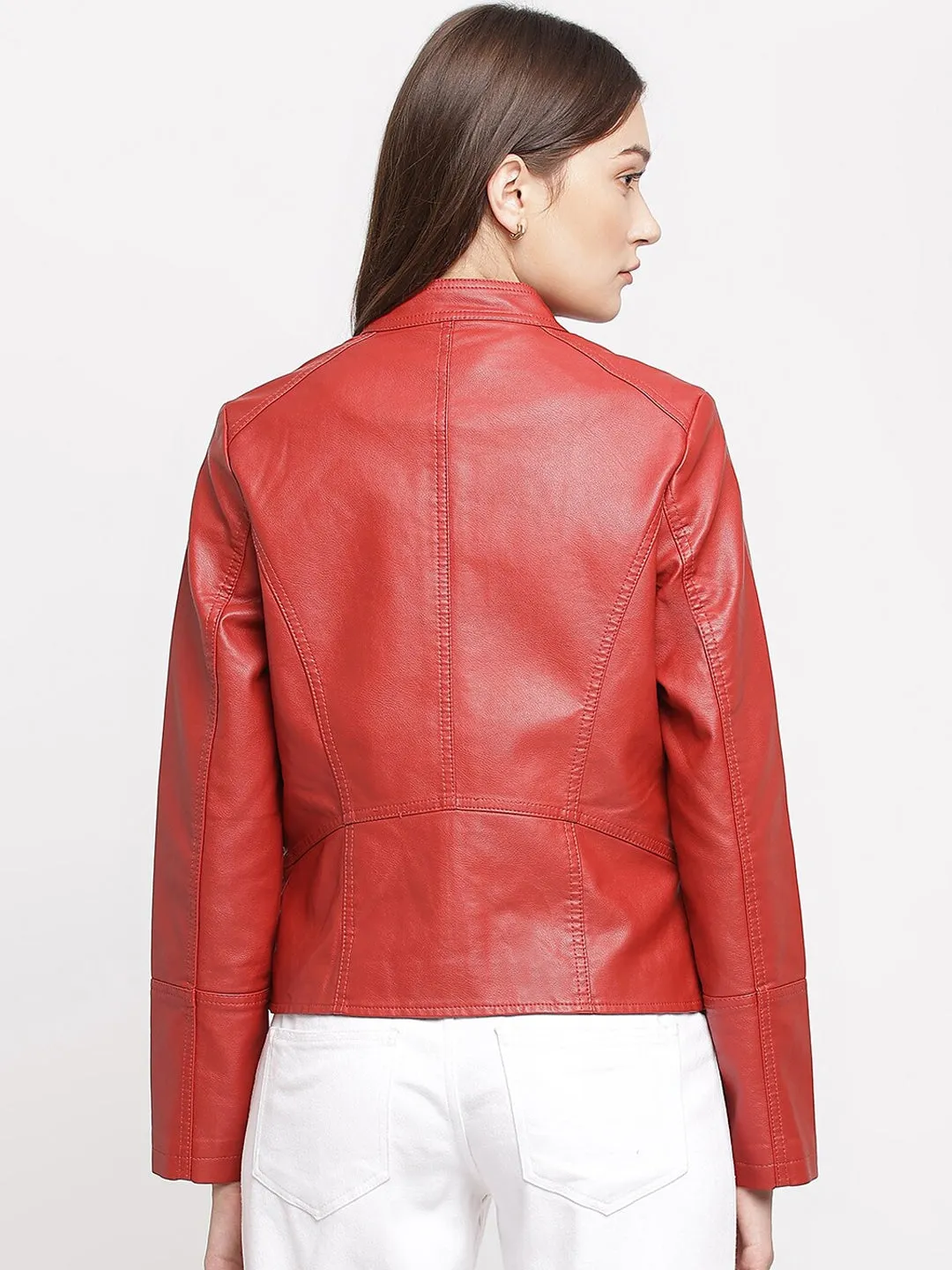 Women Red Leather Jacket | QAWACH