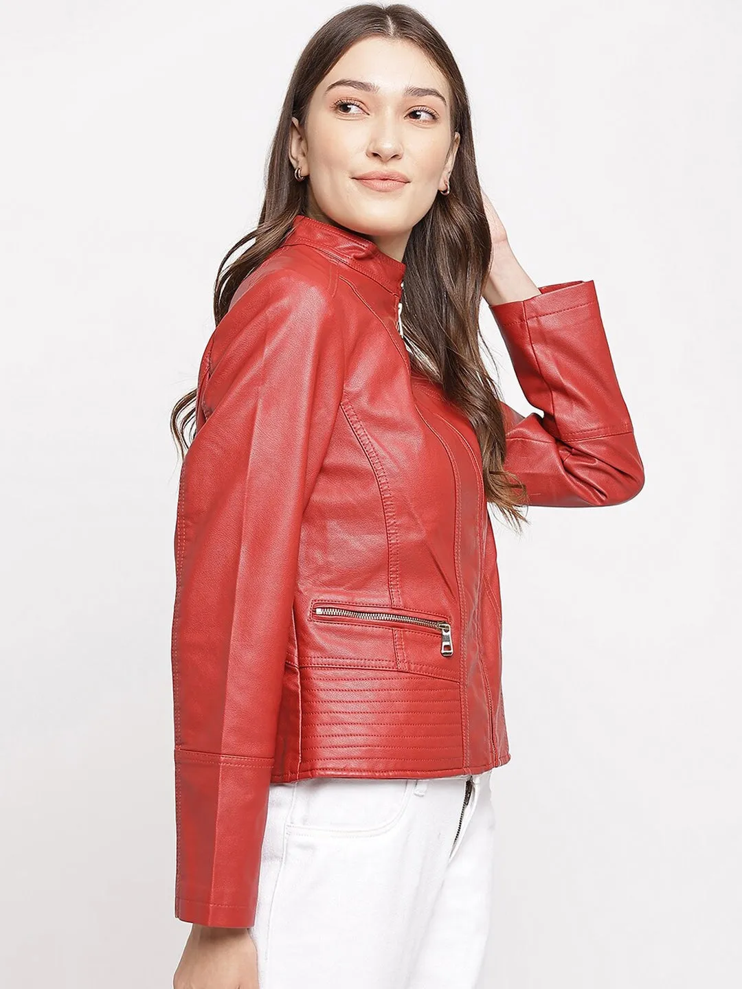 Women Red Leather Jacket | QAWACH