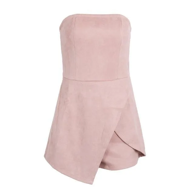 Women Strapless Leather Jumpsuit