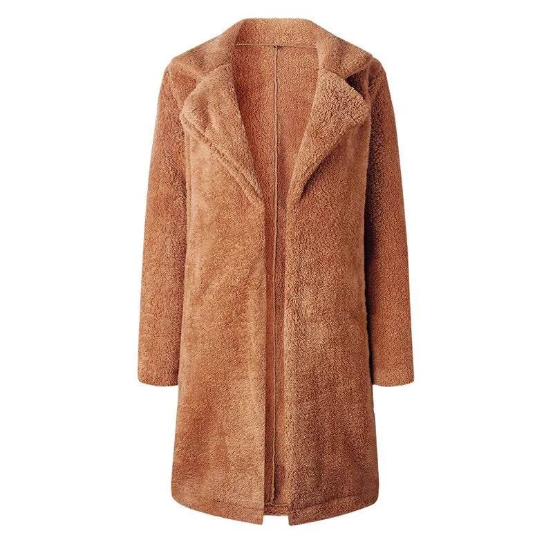 Women's Autumn/Winter Soft Plush Warm Faux Lamb's Fur Long Coat