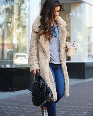 Women's Autumn/Winter Soft Plush Warm Faux Lamb's Fur Long Coat