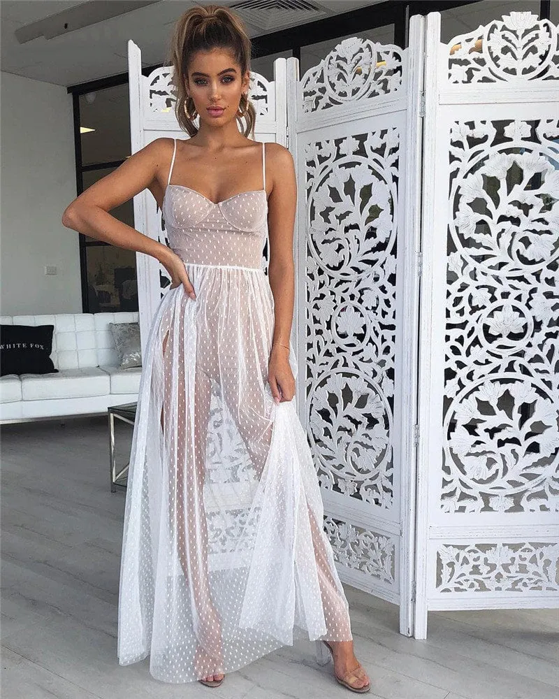 Women's Summer Mesh A-Line High-Waist Long Dress