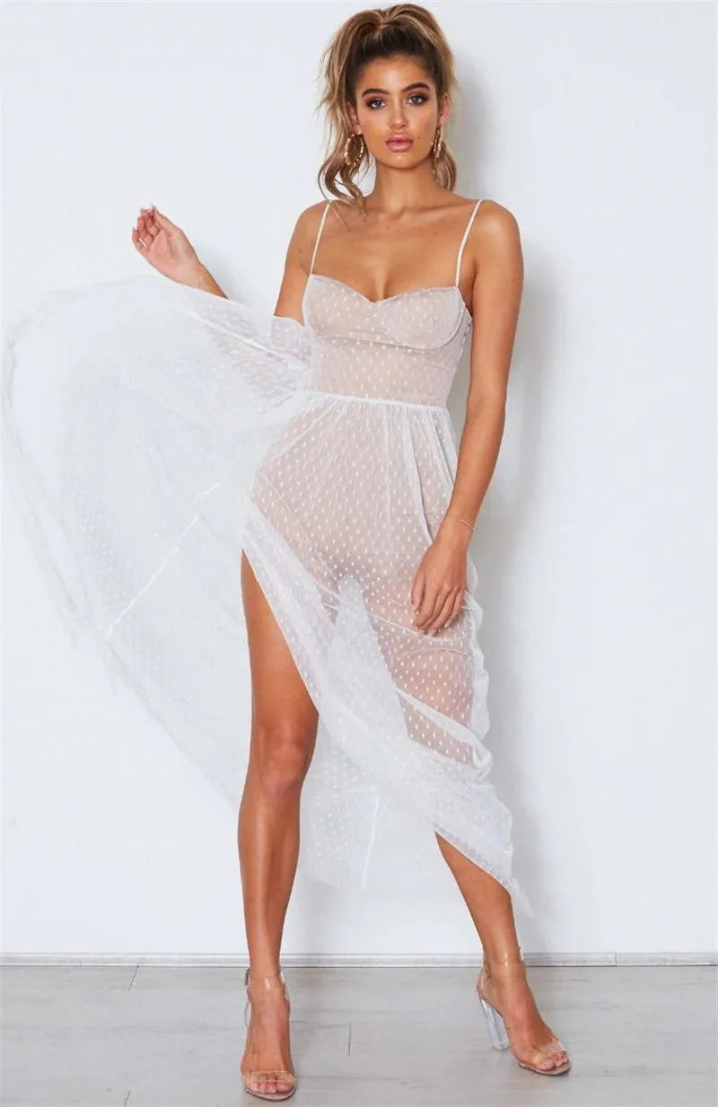Women's Summer Mesh A-Line High-Waist Long Dress