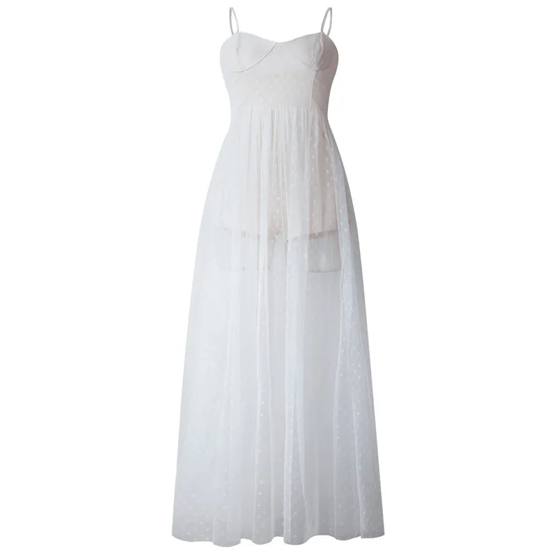 Women's Summer Mesh A-Line High-Waist Long Dress