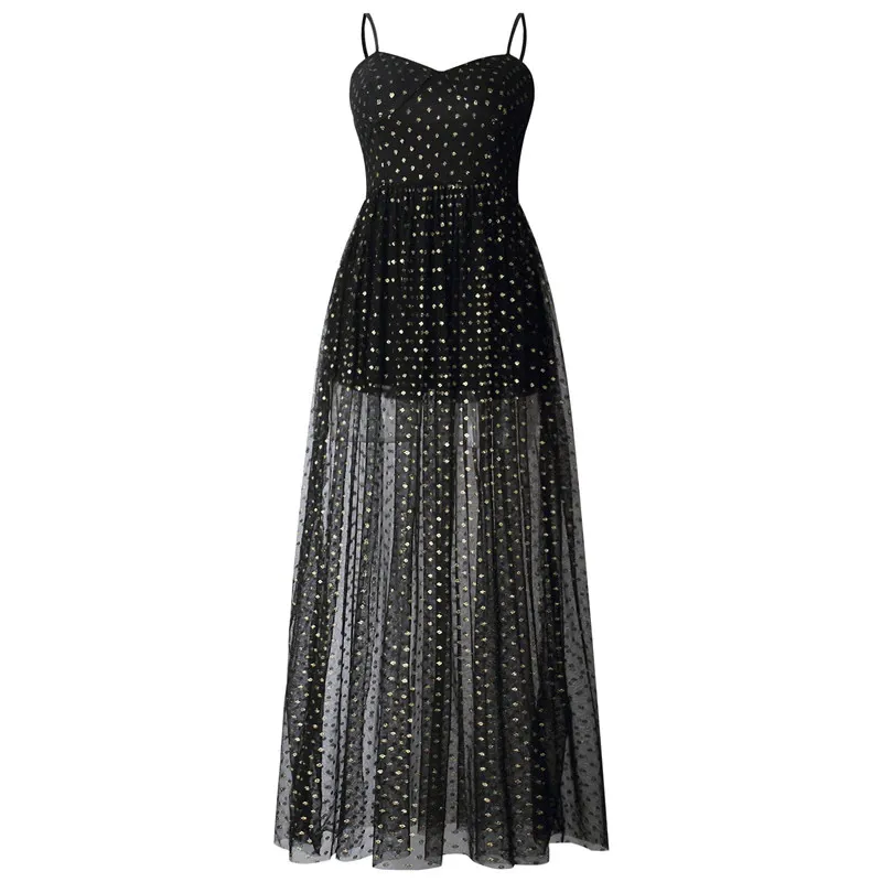 Women's Summer Mesh A-Line High-Waist Long Dress