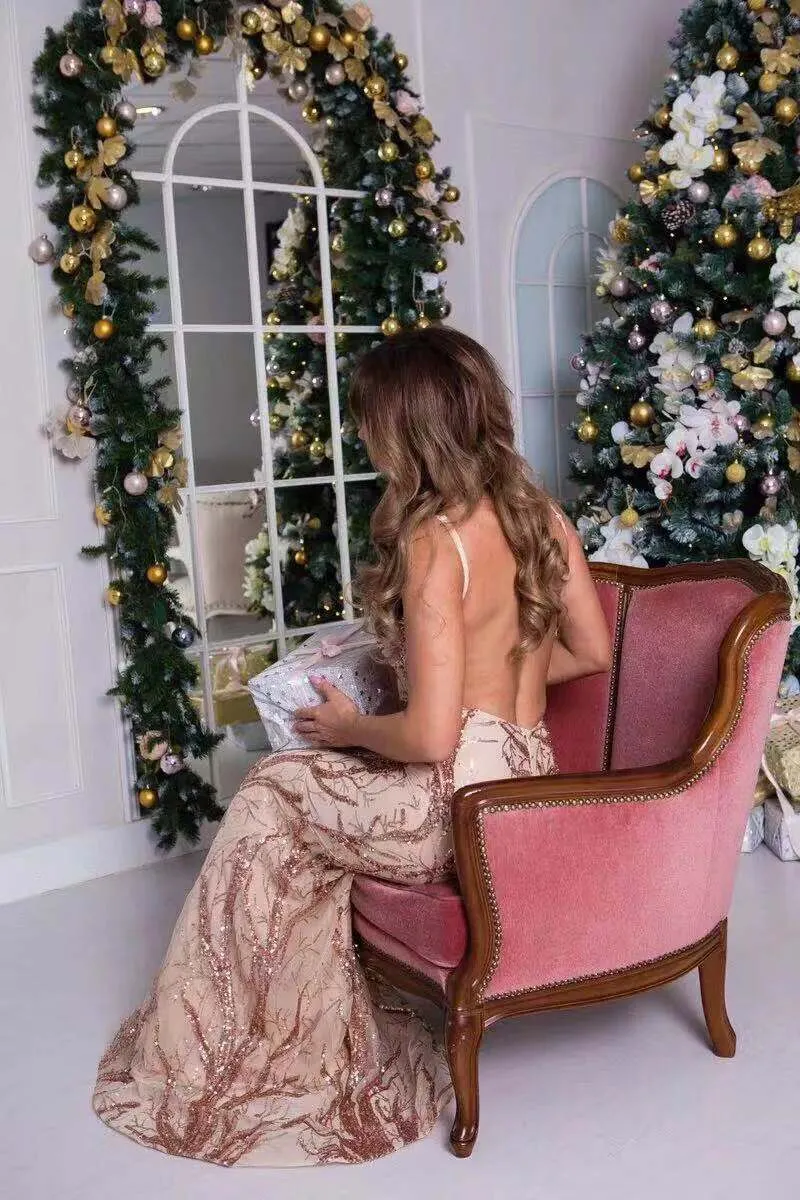 Women's Summer Off-Shoulder V-Neck Sequin Dress
