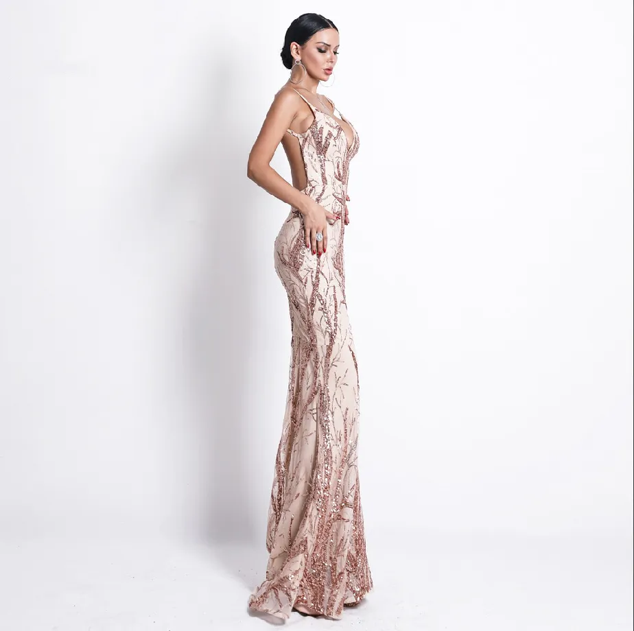Women's Summer Off-Shoulder V-Neck Sequin Dress