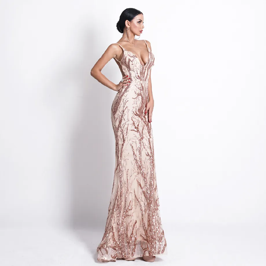 Women's Summer Off-Shoulder V-Neck Sequin Dress