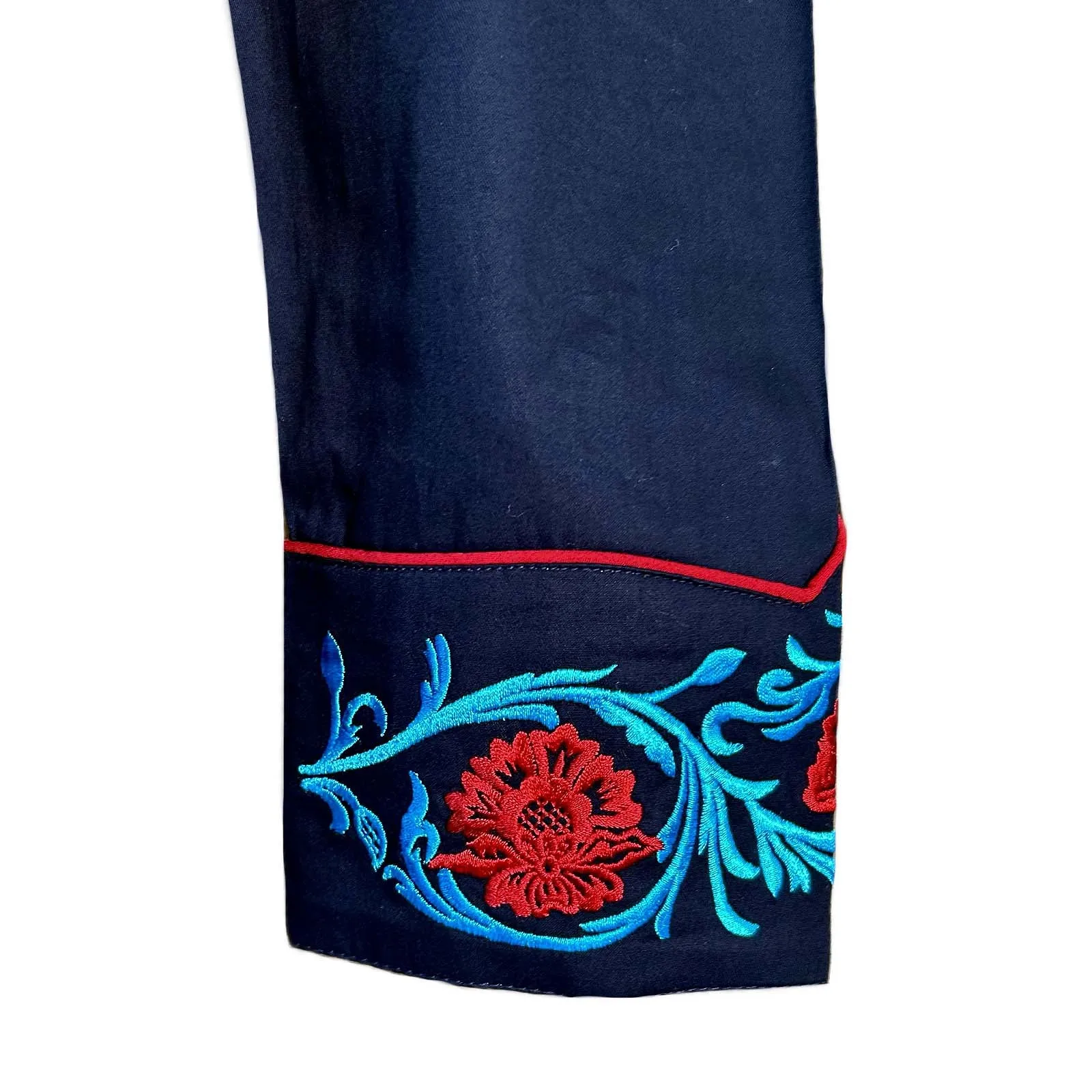 Women's Vintage Floral Embroidery Black Western Shirt