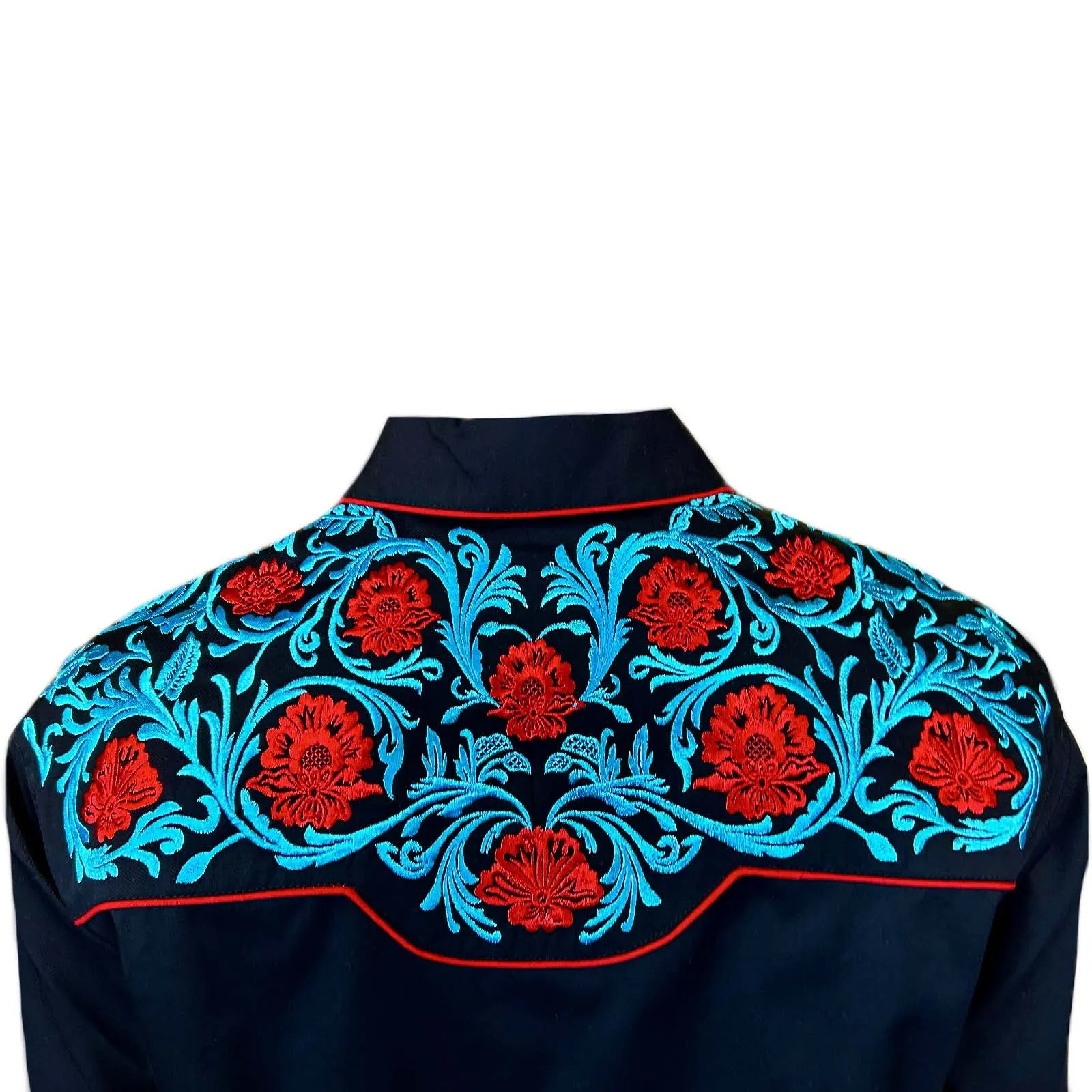 Women's Vintage Floral Embroidery Black Western Shirt