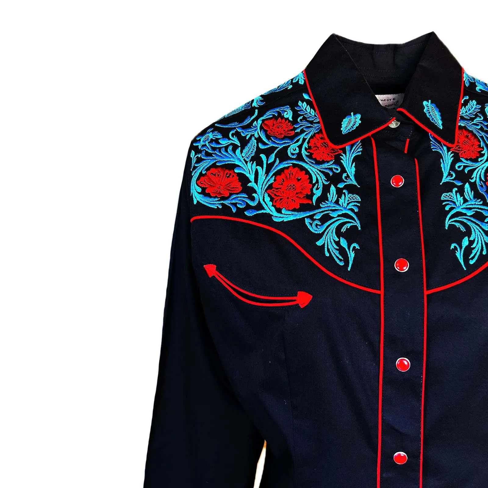 Women's Vintage Floral Embroidery Black Western Shirt