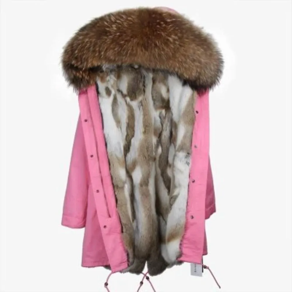 Women's Winter Casual Hooded Long Parka With Rabbit Fur