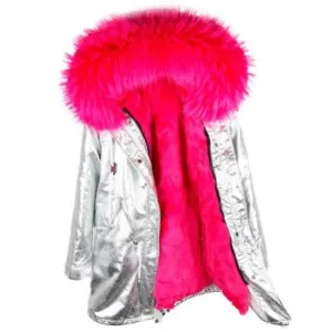 Women's Winter Casual Hooded Long Parka With Rabbit Fur