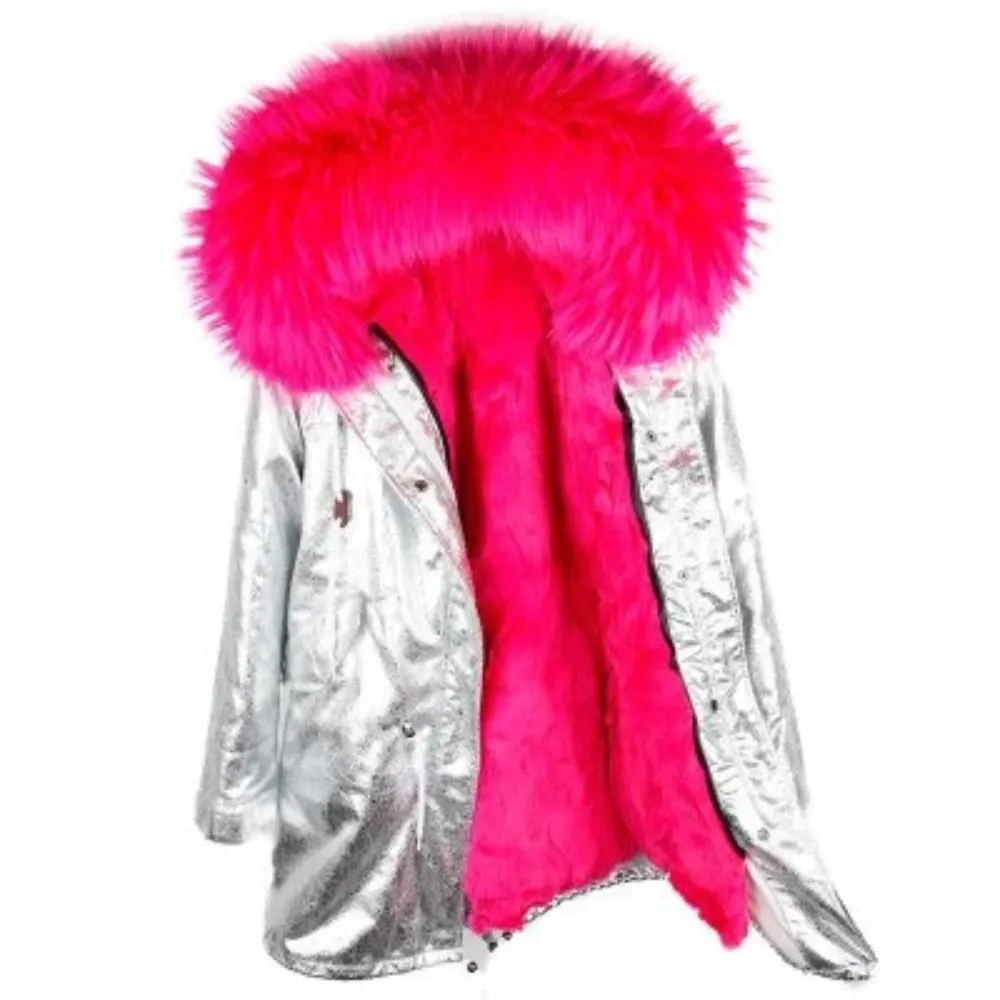 Women's Winter Casual Hooded Long Parka With Rabbit Fur