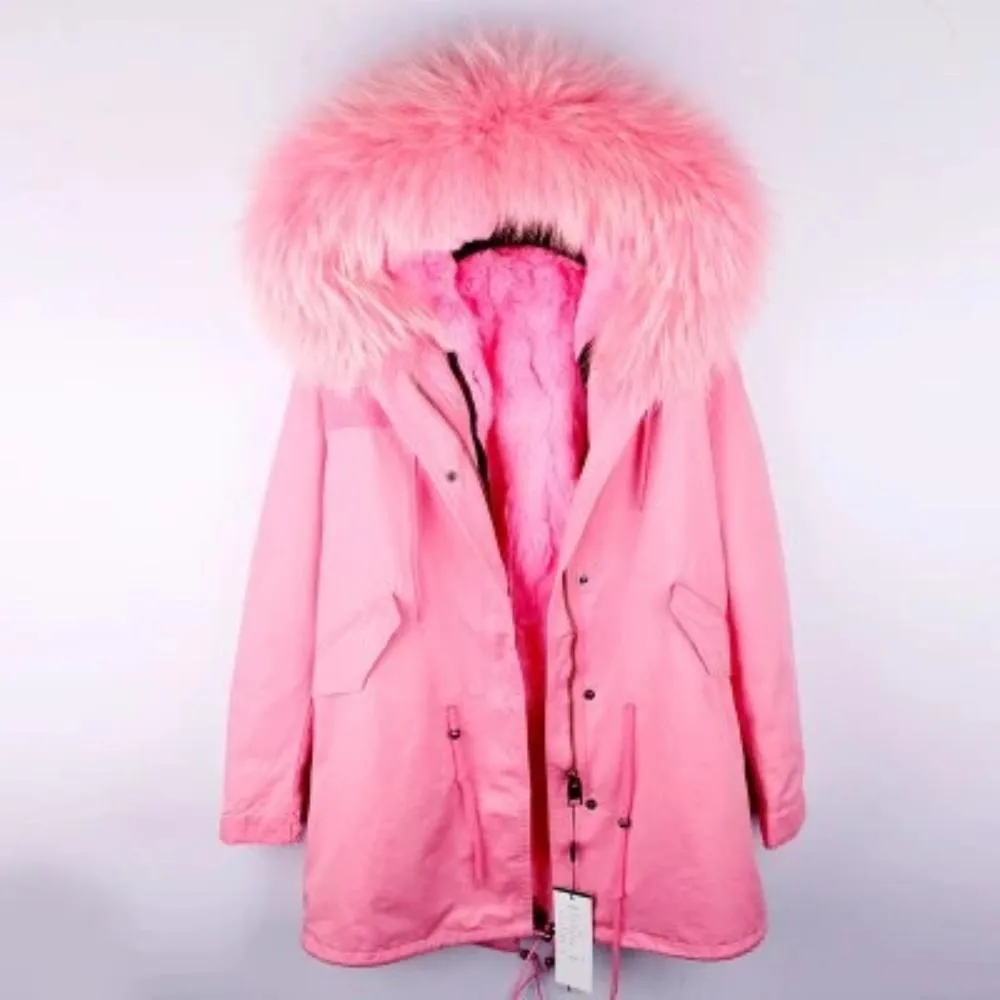 Women's Winter Casual Hooded Long Parka With Rabbit Fur