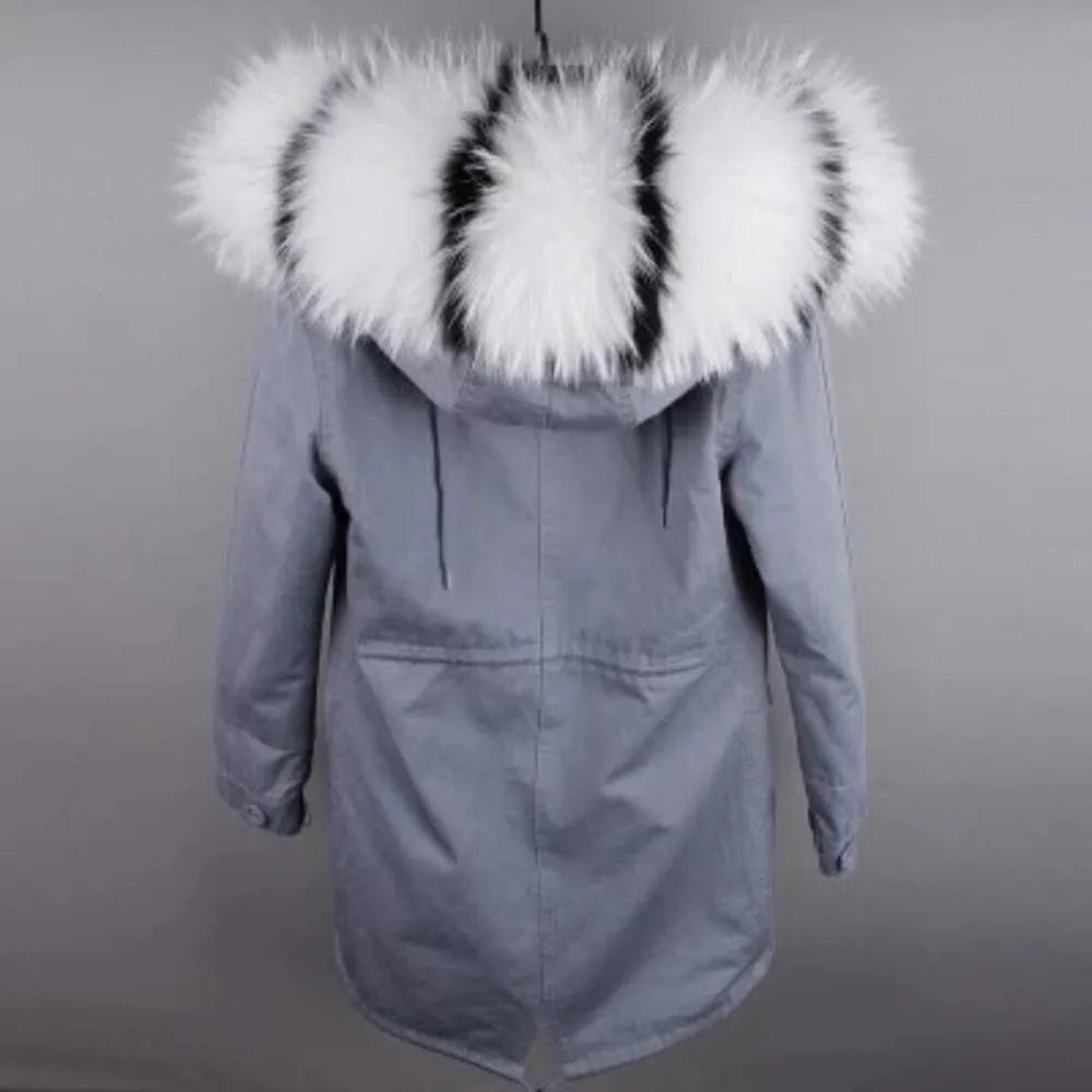 Women's Winter Casual Hooded Long Parka With Rabbit Fur