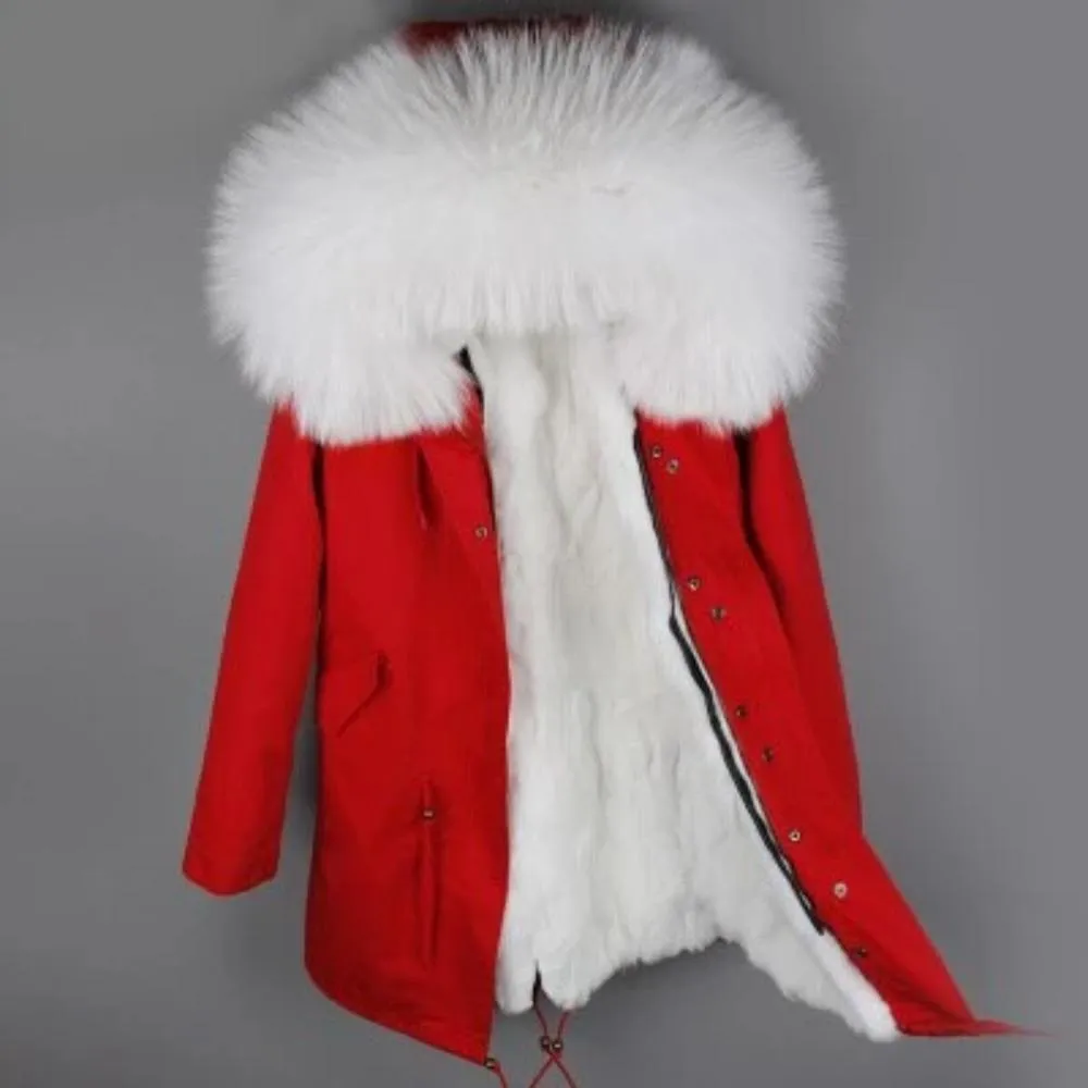 Women's Winter Casual Hooded Long Parka With Rabbit Fur