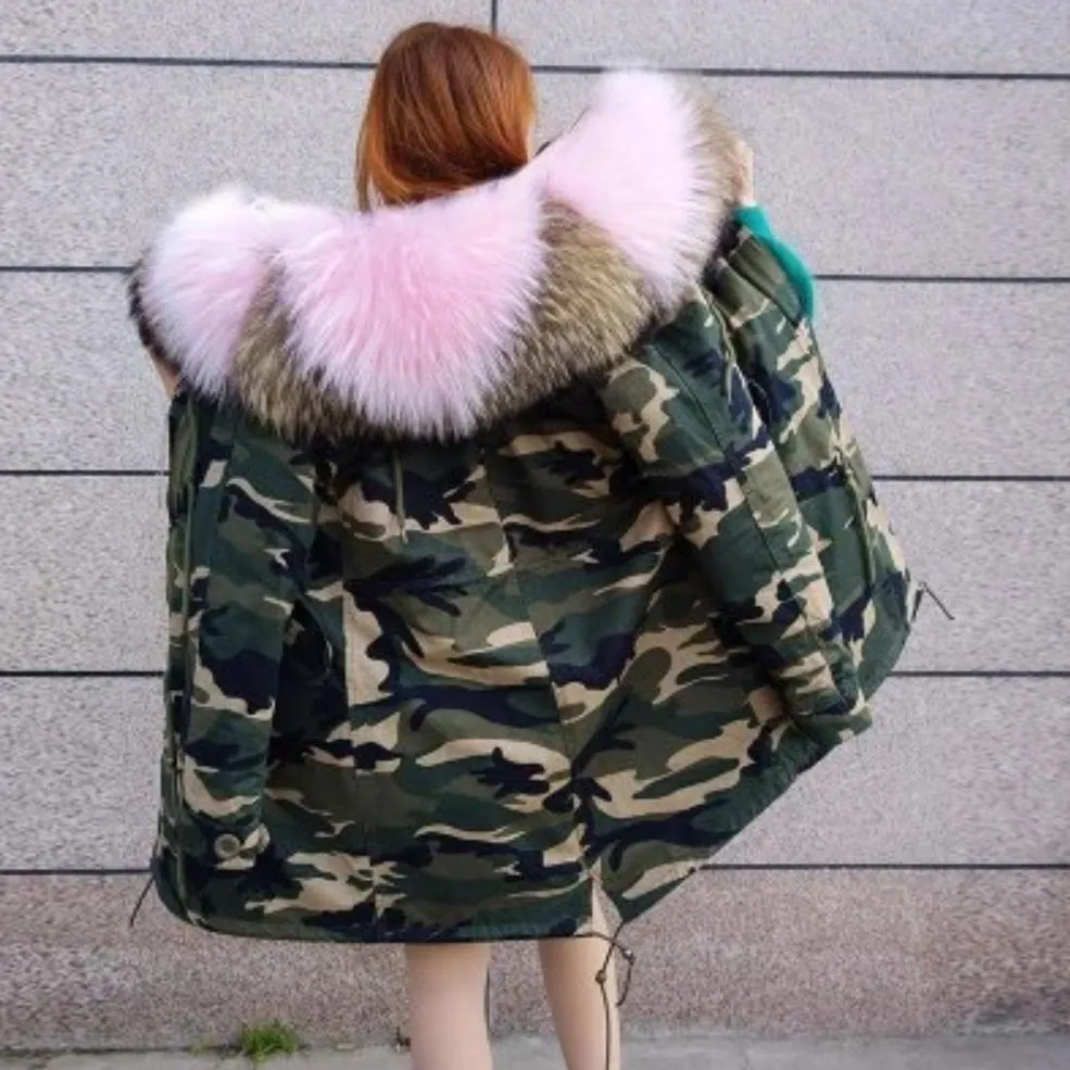 Women's Winter Casual Hooded Long Parka With Rabbit Fur