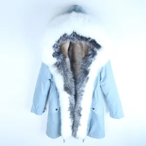 Women's Winter Casual Hooded Long Warm Parka With Rabbit Fur