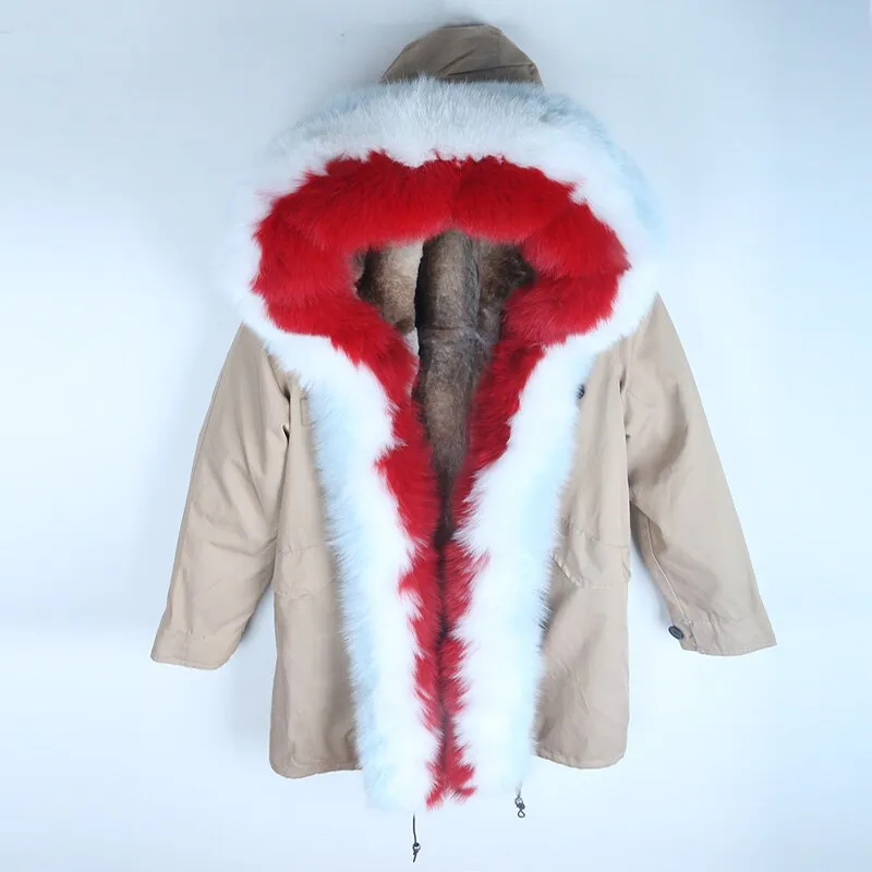 Women's Winter Casual Hooded Long Warm Parka With Rabbit Fur