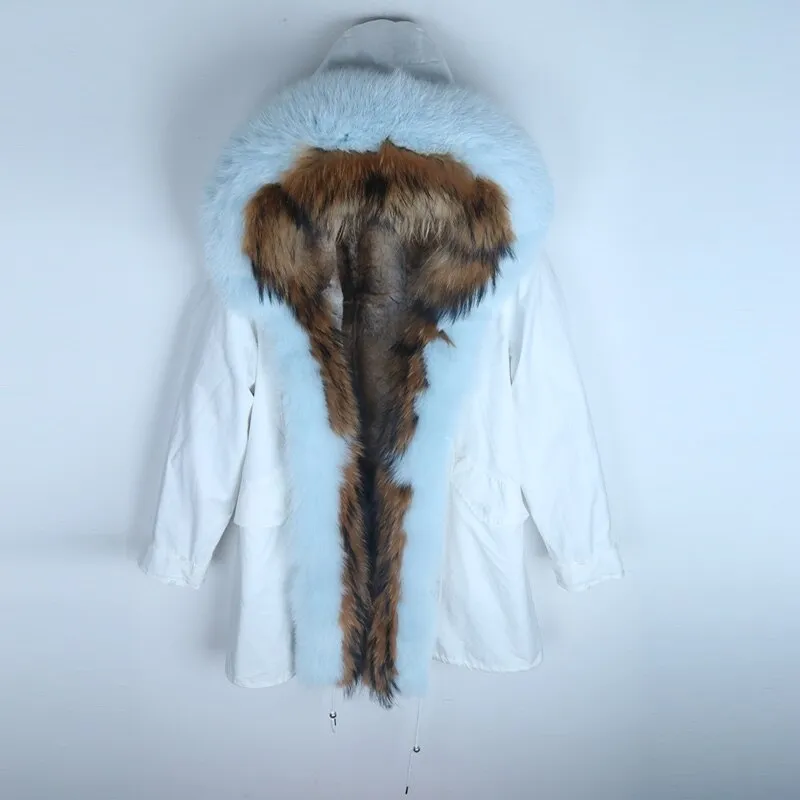Women's Winter Casual Hooded Long Warm Parka With Rabbit Fur