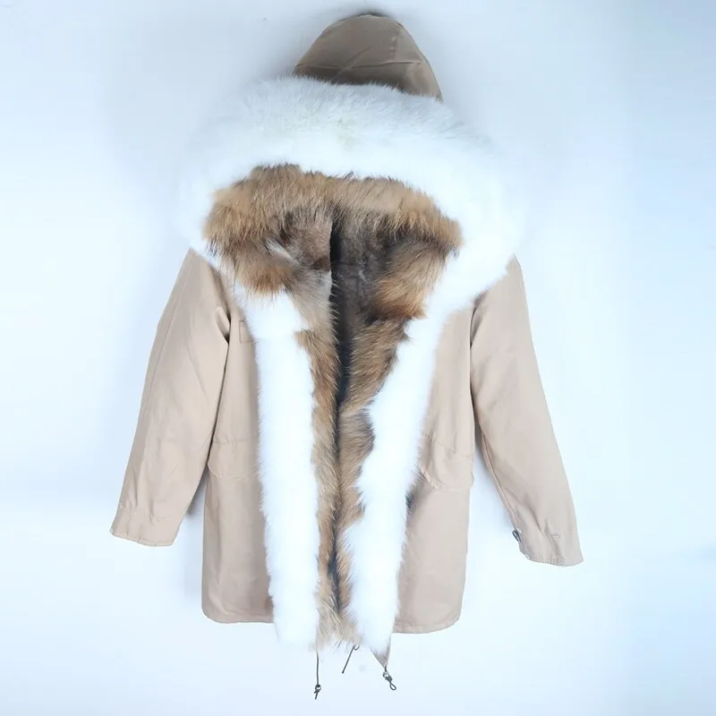 Women's Winter Casual Hooded Long Warm Parka With Rabbit Fur