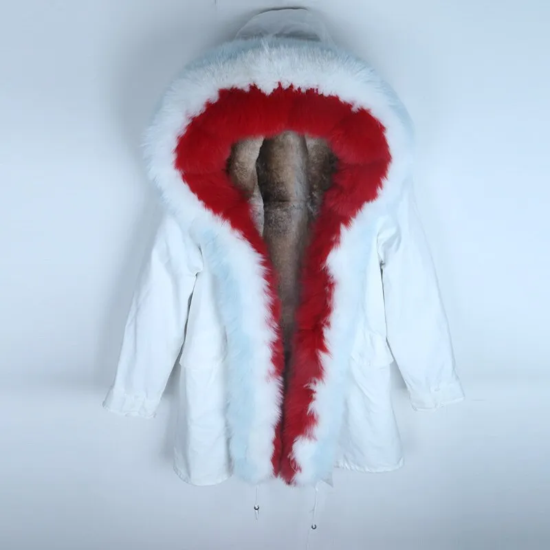 Women's Winter Casual Hooded Long Warm Parka With Rabbit Fur