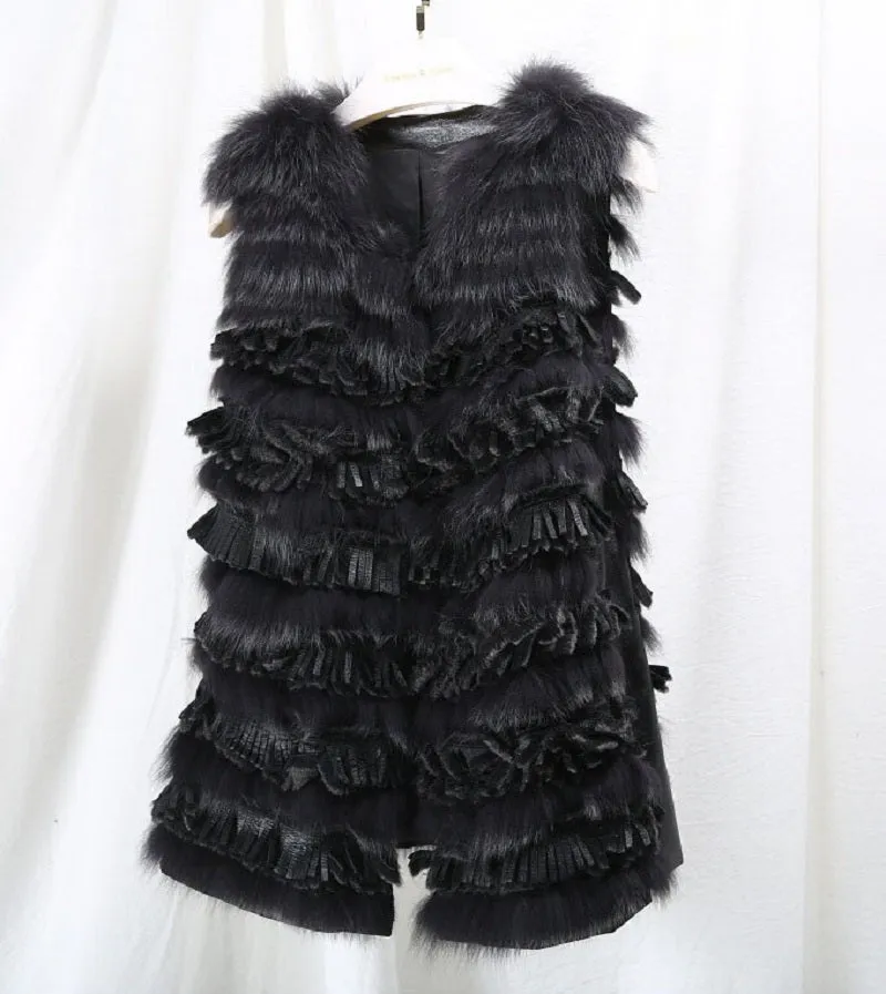 Women's Winter Thick Slim Vest With Raccoon Fur