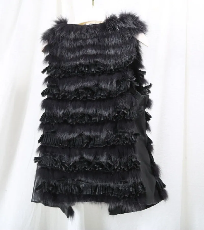 Women's Winter Thick Slim Vest With Raccoon Fur